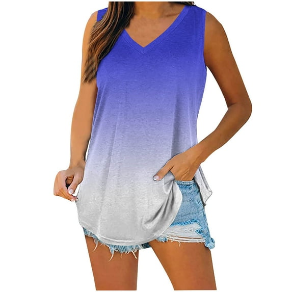 Baggy Tank Tops for Women Trendy 2025 Summer Casual Gradient Color Sleeveless Vacation Tops Clothes Outfits 2025