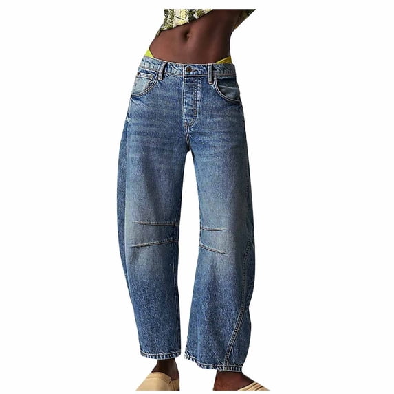 Baggy Washed Jeans for Women Comfortable Soft Baggy Wide-Leg Mid-low Waist Washed Denim Pants Women's Breathable Loose Pants