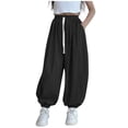 thumbnail image 1 of Baggy Wide Leg Pants Girls Cotton Barrel Pants Sun Protection Mosquito Proof Mid Waisted Balloon Pants with Pockets 5-15Y Black, 1 of 9