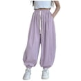 thumbnail image 1 of Baggy Wide Leg Pants Girls Cotton Barrel Pants Sun Protection Mosquito Proof Mid Waisted Balloon Pants with Pockets 5-15Y Purple, 1 of 7