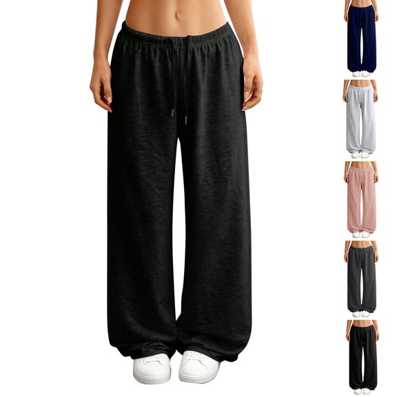 Baggy Wide Leg Sweatpants Women Lightweight Low Rise Sweatpants with Pockets Comfy Spring Yoga Pants Cotton Joggers Black L
