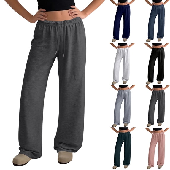Baggy Wide Leg Sweatpants Women Lightweight Low Rise Sweatpants with Pockets Spring Comfy Yoga Pants Cotton Joggers Dark Gray S