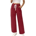 thumbnail image 1 of Baggy Wide Leg Sweatpants for Women Casual Loose Fleece Elastic High Waist Drawstring Solid Color Joggers Comfy Pants with Pockets,Red,S, 1 of 4