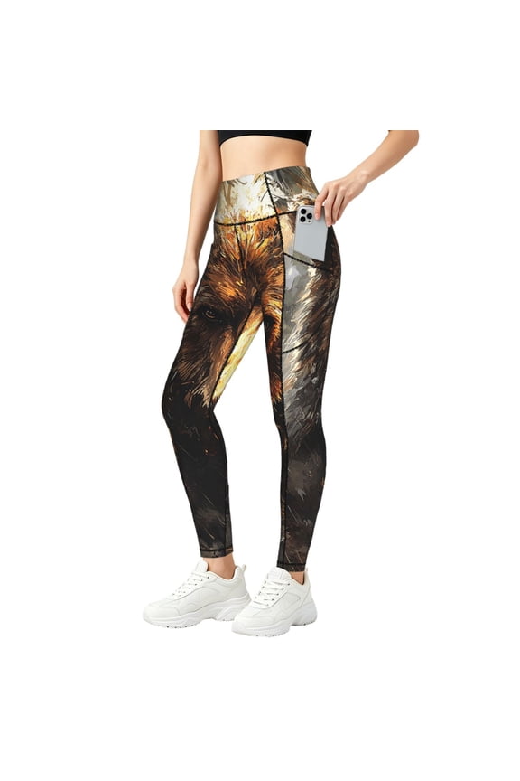 Baggy Yoga Pants Workout Athletic Gym Leggings Tummy Control Tights, Bear Animal Art