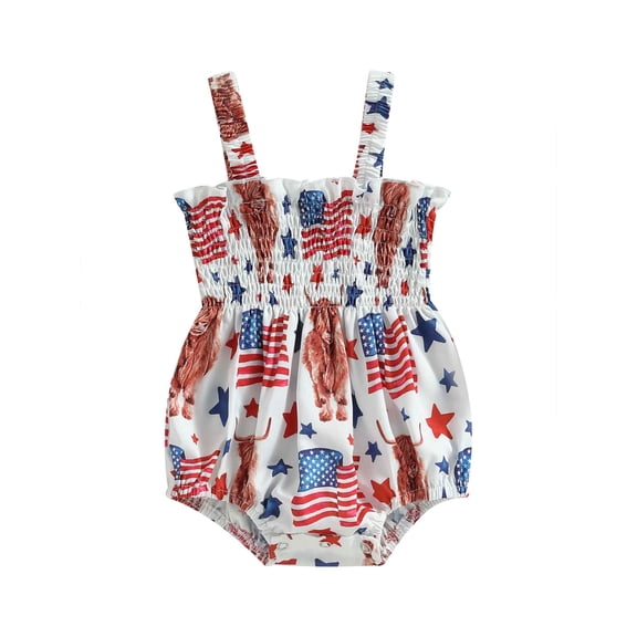 Bagilaanoe 0-18M Infant Baby Girl 4th of July Clothes Independence Day Outfits Flag Print Romper Sleeveless Playsuit Summer Clothing