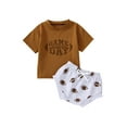 thumbnail image 1 of Bagilaanoe 0-24 Months Newborn Baby Boy Clothes Letter Print Short Sleeve T-Shirt Tops Football Shorts 2pcs Summer Funny Outfit, 1 of 9