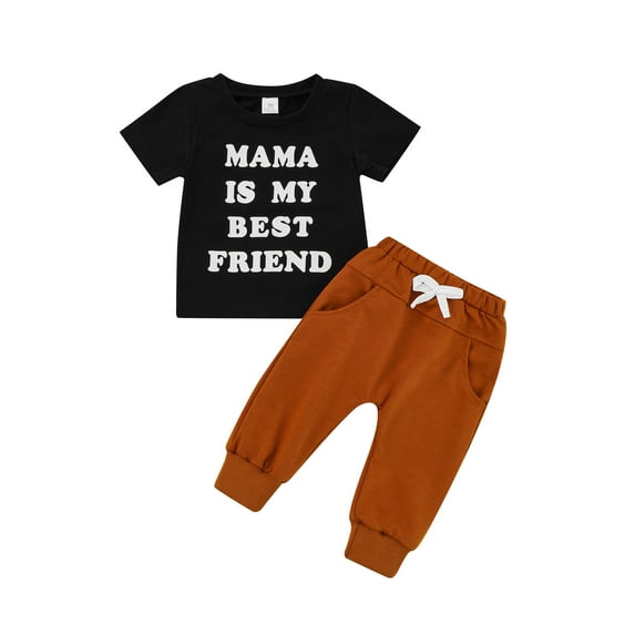 Bagilaanoe 0-24M Baby Boy Casual Outfits Short Sleeve Round Neck Letters Print T Shirt Tops Drawstring Pants 2pcs Sets