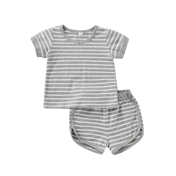 Bagilaanoe 0-24M Baby Girl Boy Sumemr Clothing Casual Stripe Printed Short Sleeve Tops T-shirt and Elastic Short Kids Cotton Outfits 2pcs
