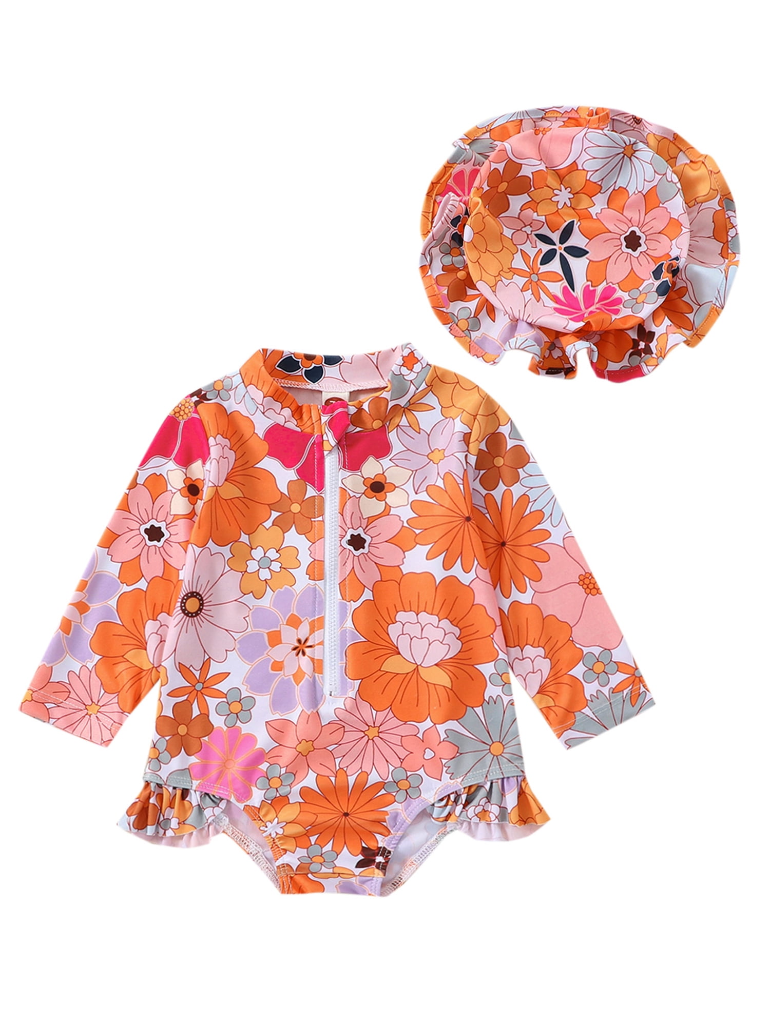 Baby Girl One Piece Floating Swim Suit in Pink Unicorn Print main image 1