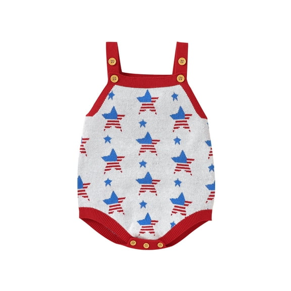 Bagilaanoe 4th of July Newborn Baby Girl Rompers Star Print Sleeveless Bodysuit 3M 6M 12M 18M 24M Infant One Piece Short Jumpsuit for Independence Day
