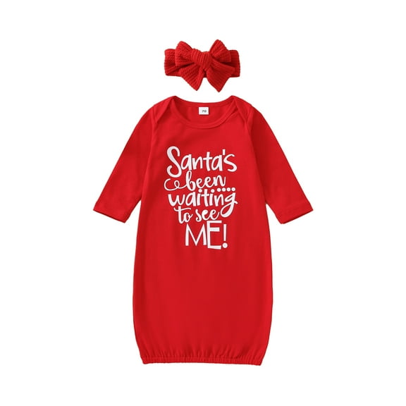 Bagilaanoe 0-3 Months Infant Newborn Baby Girls Christmas Sleep Gown Headband Sleepwear Romper Sleeping Bags Outfits