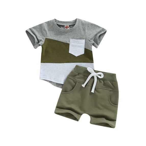 Bagilaanoe 0-3T Baby Boy Outfit Infant Summer Clothes Short Sleeve Contrast Color T-shirt Tops and Shorts Toddler Casual Short Pants Set 2PCS