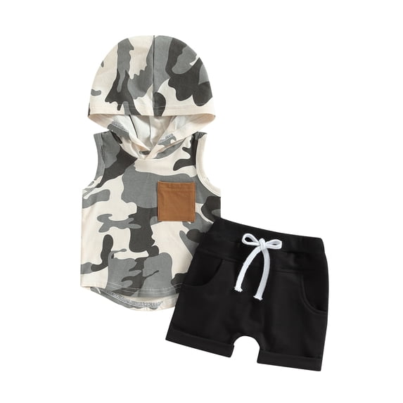 Bagilaanoe 0-4T Baby Boy Outfit Kids Summer Clothes Sleeveless Tie Dye Hoodie Tops and Shorts Toddler Casual Short Pants Set 2PCS