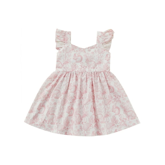 Bagilaanoe 0-5 Years Sister Matching Outfits Toddler Baby Girl Sleeveless Romper/Dress Cartoon Rabbit Print Ruffle Summer Clothes