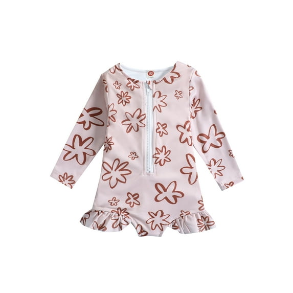 Bagilaanoe 1-5T Baby Girl One Piece Swimsuits Kids Zipper Rush Guard Swimshirts Quick Dry Long Sleeve Swim Shirt Toddler Swimwear Bathing Suit Ruffled Beachwear