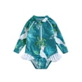 thumbnail image 1 of Bagilaanoe 1-6T Baby Girl One Piece Swimsuits Kids Zipper Rush Guard Swimshirts Quick Dry Long Sleeve Swim Shirt Toddler Swimwear Bathing Suit Ruffled Beachwear, 1 of 9