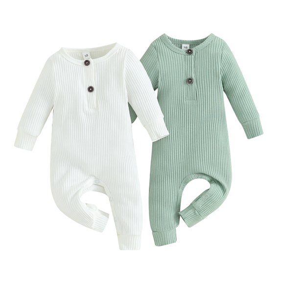 Bagilaanoe 2-Packs Newborn Baby Girl Boys Jumpsuit Long Sleeve Bodysuits Infant Fall One Piece Romper