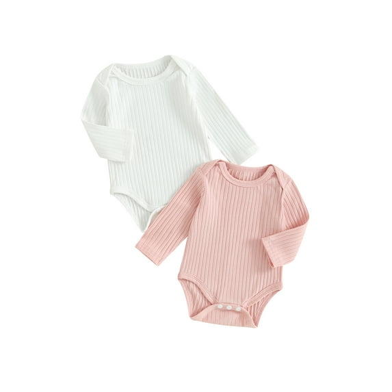 Bagilaanoe 2 Packs Newborn Baby Girl Rompers Long Sleeve Bodysuit 3M 6M 9M 12M 18M Infant Ribbed One Piece Jumpsuit