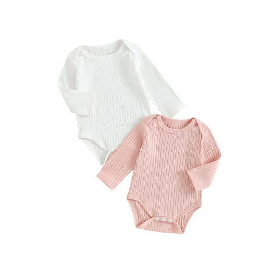 Bagilaanoe 2 Packs Newborn Baby Girl Rompers Long Sleeve Bodysuit 3M 6M 9M 12M 18M Infant Ribbed One Piece Jumpsuit