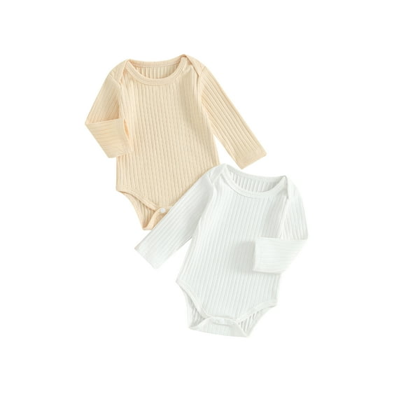 Bagilaanoe 2 Packs Newborn Baby Girl Rompers Long Sleeve Bodysuit 3M 6M 9M 12M 18M Infant Ribbed One Piece Jumpsuit