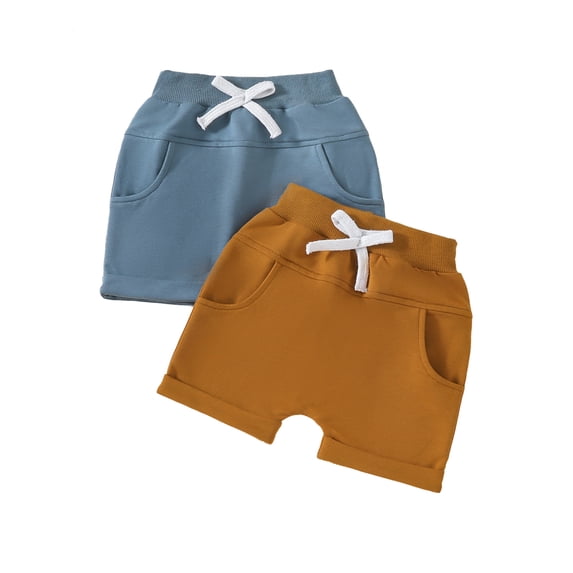Bagilaanoe 2 Packs Toddler Baby Boy Shorts Solid Color Elastic Waist Short Pants with Pockets 6M 12M 18M 24M 3T Kds Summer Casual Clothes