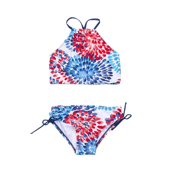 Bagilaanoe 2 Pcs Girl Swimwear, Floral Tops + Drawstring Bikini Bottoms Suit