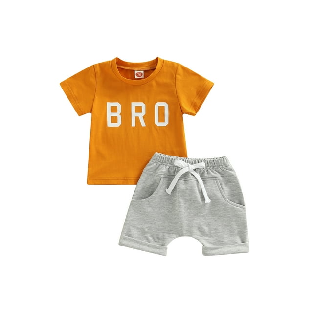 Bagilaanoe 2 Piece Baby Boy Summer Outfit Short Sleeve Bro Tee Shirt