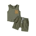thumbnail image 1 of Bagilaanoe 2-Piece Toddler Baby Boy Short Pants Set, Sleeveless Striped Print Tank Top & Shorts, Green, 1 of 8