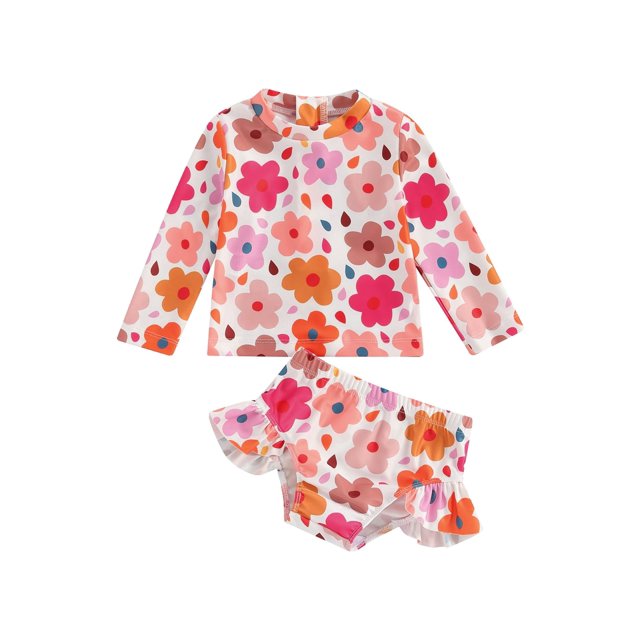 Bagilaanoe 2 Piece Toddler Baby Girls Swimsuits Set Long Sleeve Back