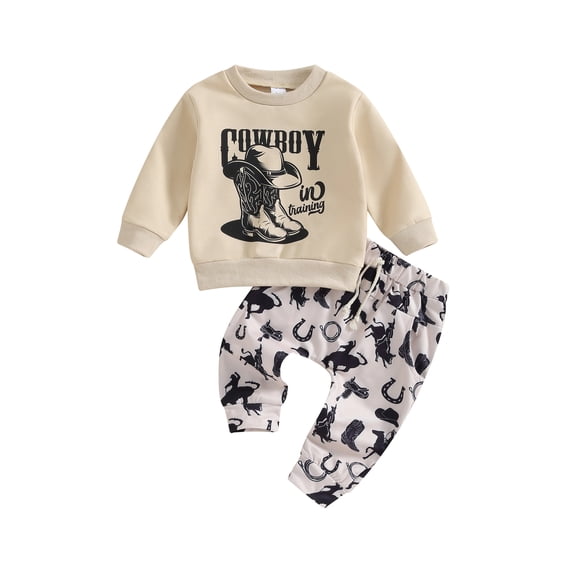 Bagilaanoe 2PCS Baby Boy Pants Set Toddler Print Long Sleeve Sweatshirt Tops + Sweatpants 3M 6M 12M 18M 24M 3T Kids Casual Sweatsuits