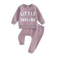 thumbnail image 1 of Bagilaanoe 2PCS Baby Clothing Sets Girls Casual Sweatsuits Toddler Letter Long Sleeve Sweatshirt Tops + Sweatpants 6M 12M 18M 24M 3T Kids Pants Set Fall Outfits, 1 of 9