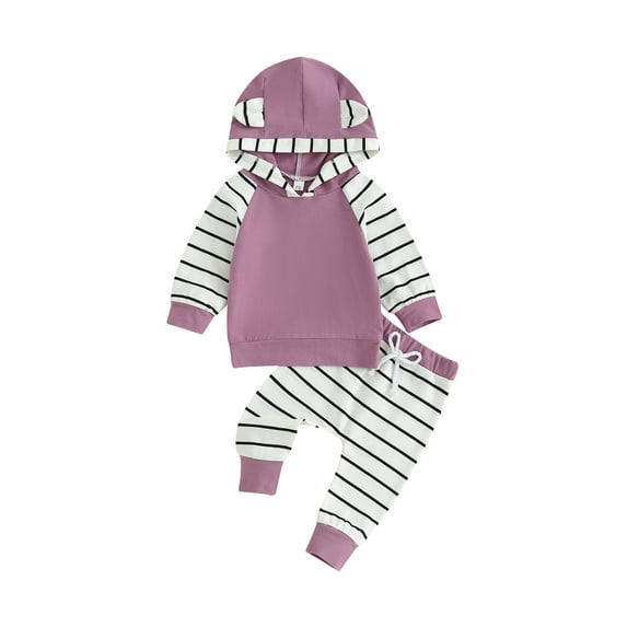 Bagilaanoe 2PCS Baby Girl Pants Set Newborn Contrast Color Long Sleeve Hoodie Sweatshirt Tops + Sweatpants 6M 12M 18M 24M Infant Casual Sweatsuits