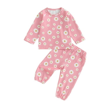 Bagilaanoe 2PCS  Baby Girl Pants Set Toddler Daisy Print Long Sleeve Sweatshirt Tops +  Sweatpants 6M 12M 18M 24M 3T 4T Kids Casual Sweatsuits