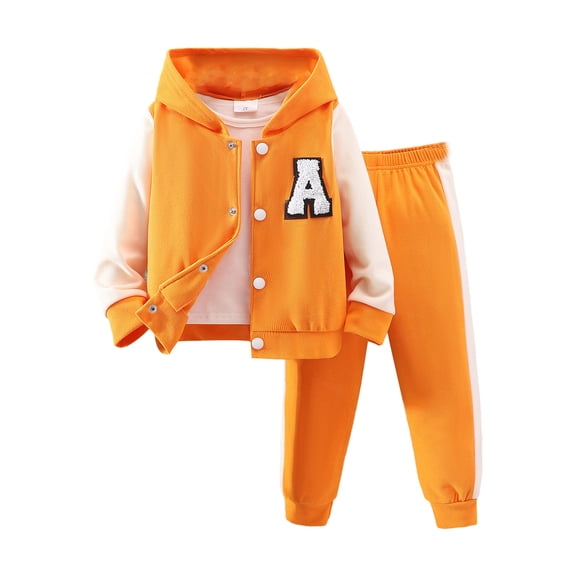 Bagilaanoe 2PCS Little Girl Pants Set Toddler Letter Print Long Sleeve Hooded Sweatshirt Jackets + Contrast Color Sweatpants 2T 3T 4T 5T 6T 7T 8T Kids Casual Sweatsuits