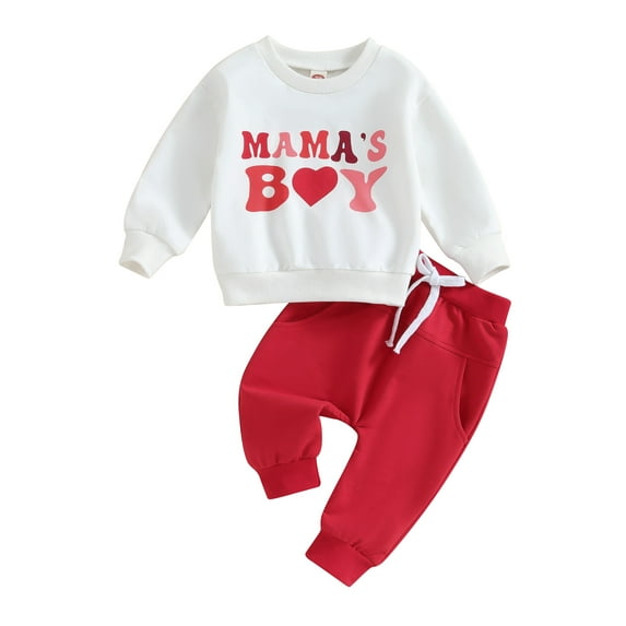 Bagilaanoe 2PCS Newborn Baby Boy Pants Set Letter Heart Print Long Sleeve Sweatshirt Pullover Tops + Drawstring Sweatpants 3M 6M 12M 18M 24M Infant Casual Sweatsuits