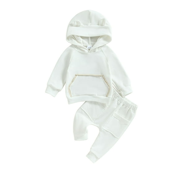 Bagilaanoe 2PCS Newborn Baby Girl Boy Long Pants Set Contrast Color Long Sleeve Hoodies Sweatshirt Tops + Sweatpants 3M 6M 9M 12M 18M 24M Infant Casual Sweatsuits