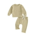 thumbnail image 1 of Bagilaanoe 2PCS Newborn Baby Girl Boy Long Pants Set Solid Color Long Sleeve Sweatshirt Pullover Tops + Drawstring Sweatpants 3M 6M 9M 12M 18M Infant Casual Sweatsuits, 1 of 8