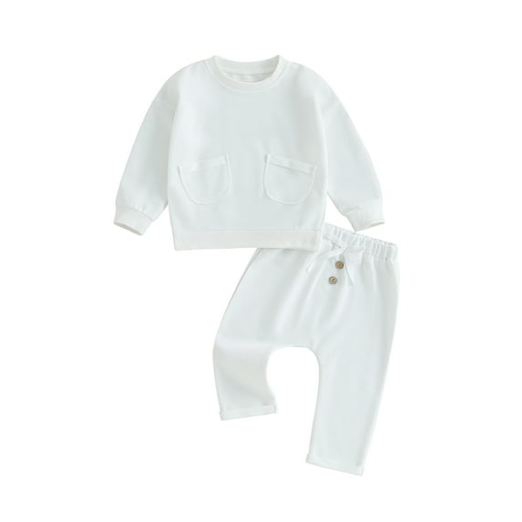 Bagilaanoe 2PCS Newborn Baby Girl Boy Long Pants Set Solid Color Long Sleeve Sweatshirt Pullover Tops + Drawstring Sweatpants 3M 6M 9M 12M 18M Infant Casual Sweatsuits