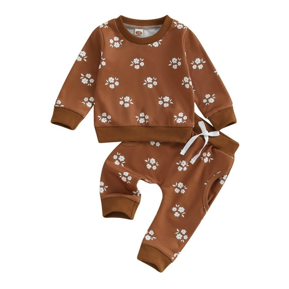 Bagilaanoe 2PCS Newborn Baby Girl Pants Set Flower Print Long Sleeve Sweatshirt Pullover Tops + Drawstring Sweatpants 6M 12M 18M 24M Infant Casual Sweatsuits
