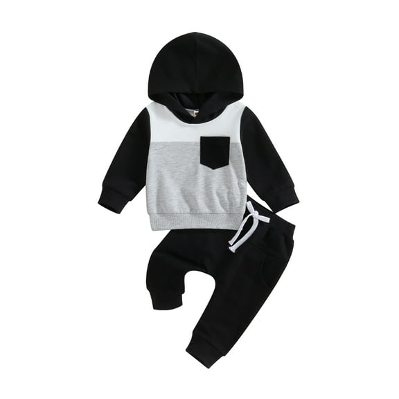 Bagilaanoe 2PCS Toddler Baby Boy Long Pants Set Contrast Color Long Sleeve Hoodies Sweatshirt Tops Sweatpants 6M 12M 18M 24M 3T Kids Casual Sweatsuits