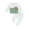 thumbnail image 1 of Bagilaanoe 2PCS Toddler Baby Boy Long Pants Set Contrast Color Long Sleeve Sweatshirt Pullover Tops + Drawstring Sweatpants 6M 12M 18M 24M 3T Kids Casual Sweatsuits, 1 of 8