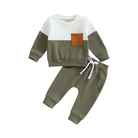 Bagilaanoe 2PCS Toddler Baby Boy Long Pants Set Contrast Color Long Sleeve Sweatshirt Tops + Sweatpants 6M 12M 18M 24M 3T Kids Casual Sweatsuits