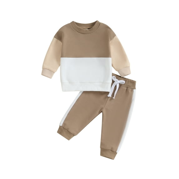 Bagilaanoe 2PCS Toddler Baby Boy Long Pants Set Contrast Color Long Sleeve Sweatshirt Tops + Sweatpants 6M 12M 18M 24M 3T Kids Casual Sweatsuits