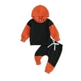 thumbnail image 1 of Bagilaanoe 2PCS Toddler Baby Boy Long Pants Set Contrast Color Long Sleeve Hoodie Sweatshirt Tops + Drawstring Sweatpants 6M 12M 18M 24M 3T Kids Casual Sweatsuits, 1 of 8