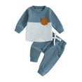 thumbnail image 1 of Bagilaanoe 2PCS Toddler Baby Boy Long Pants Set Contrast Color Long Sleeve Pullover Tops + Drawstring Sweatpants 6M 12M 18M 24M 3T Kids Casual Sweatsuits, 1 of 8
