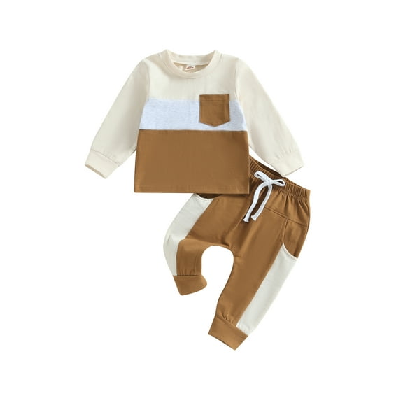 Bagilaanoe 2PCS Toddler Baby Boy Long Pants Set Contrast Color Long Sleeve Sweatshirt Pullover Tops + Drawstring Sweatpants 6M 12M 18M 24M 3T Kids Casual Sweatsuits