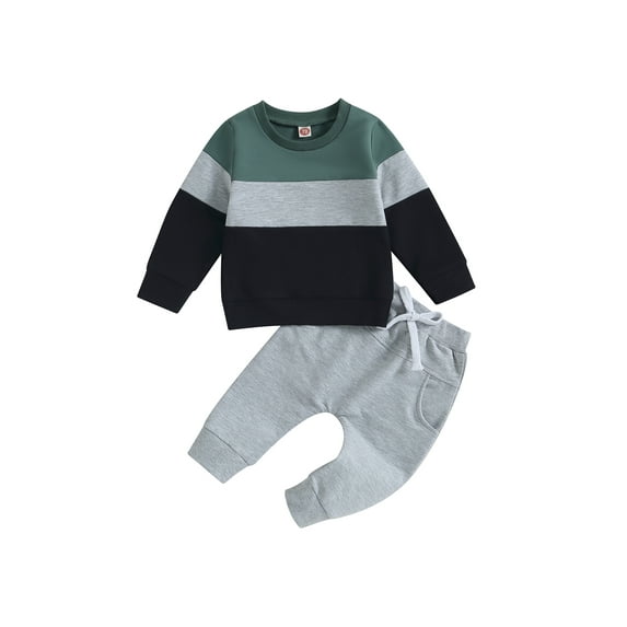 Bagilaanoe 2PCS Toddler Baby Boy Long Pants Set Contrast Color Long Sleeve Sweatshirt Pullover Tops + Drawstring Sweatpants 6M 12M 18M 24M 3T Kids Casual Sweatsuits