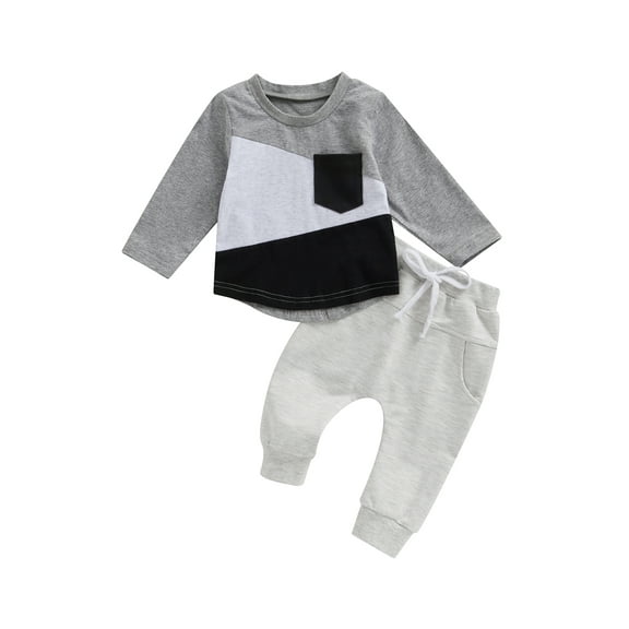 Bagilaanoe 2PCS Toddler Baby Boy Long Pants Set Contrast Color Long Sleeve Sweatshirt Pullover Tops   Sweatpants 6M 12M 18M 24M 3T Kids Casual Sweatsuits