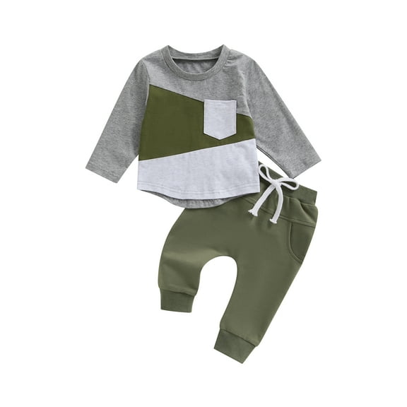Bagilaanoe 2PCS Toddler Baby Boy Long Pants Set Contrast Color Long Sleeve Sweatshirt Pullover Tops Sweatpants 6M 12M 18M 24M 3T Kids Casual Sweatsuits