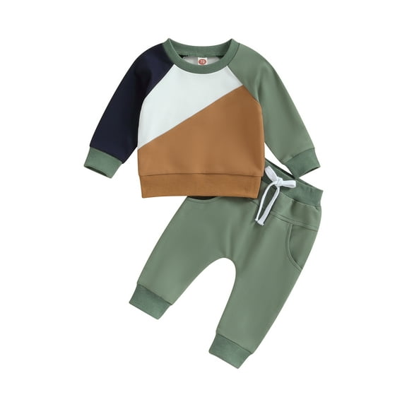 Bagilaanoe 2PCS Toddler Baby Boy Long Pants Set Contrast Color Long Sleeve Sweatshirt Pullover Tops Sweatpants 6M 12M 18M 24M 3T Kids Casual Sweatsuits